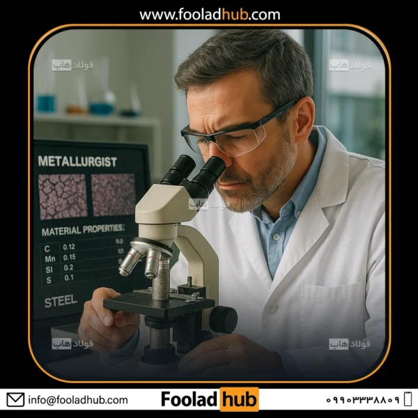 خدمات آزمایشگاهی متالورژی 2 مرد متالورژ در حال آنالیز میکروسکوپی فلزات و ریز ساختارهای فلزی می باشد.