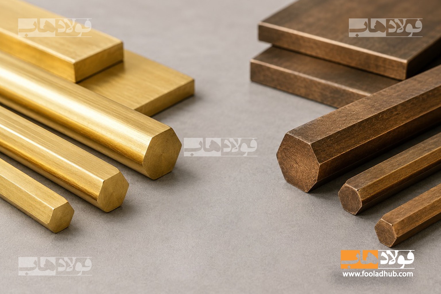 نمایی شماتیک جهت مقایسه آلیاژ برنج و برنز
